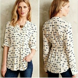 Anthropology Maeve Pintuck Cream Horse Print